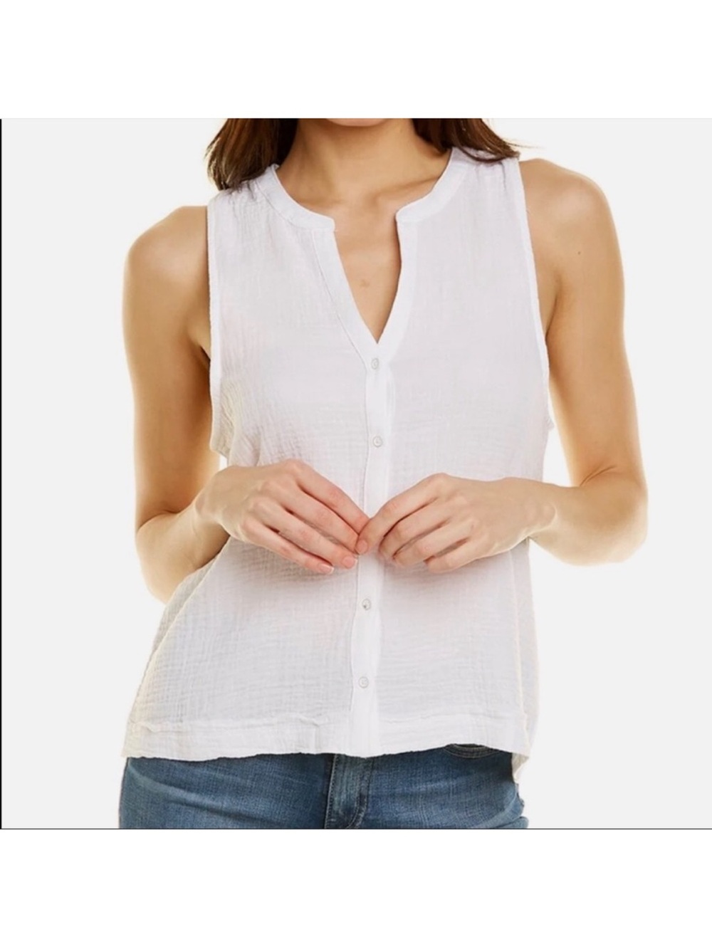 Splendid Gauze Tank Top Button Front Sleeveless 100% Cotton
